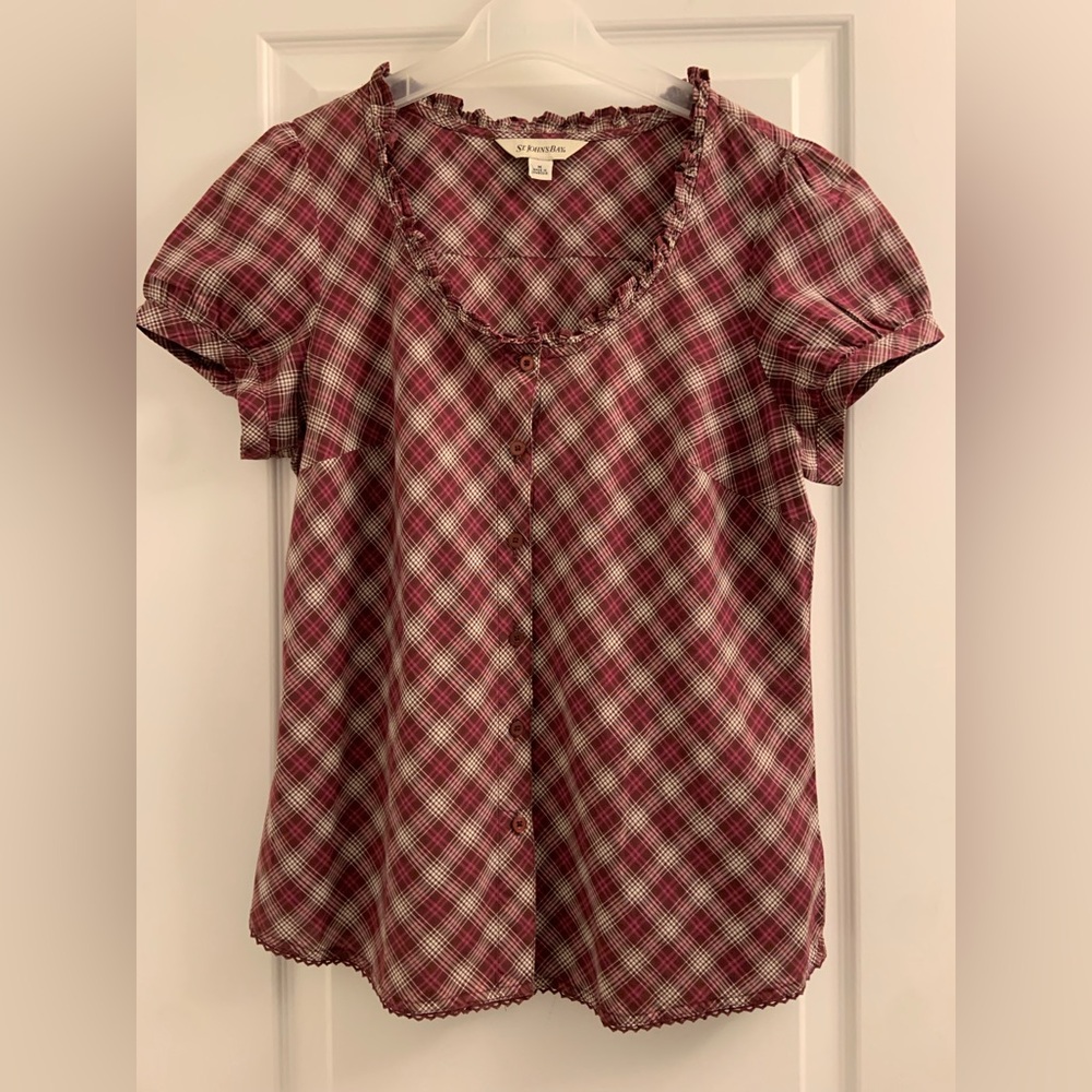 St. John's Bay Burgundy Plaid Blouse